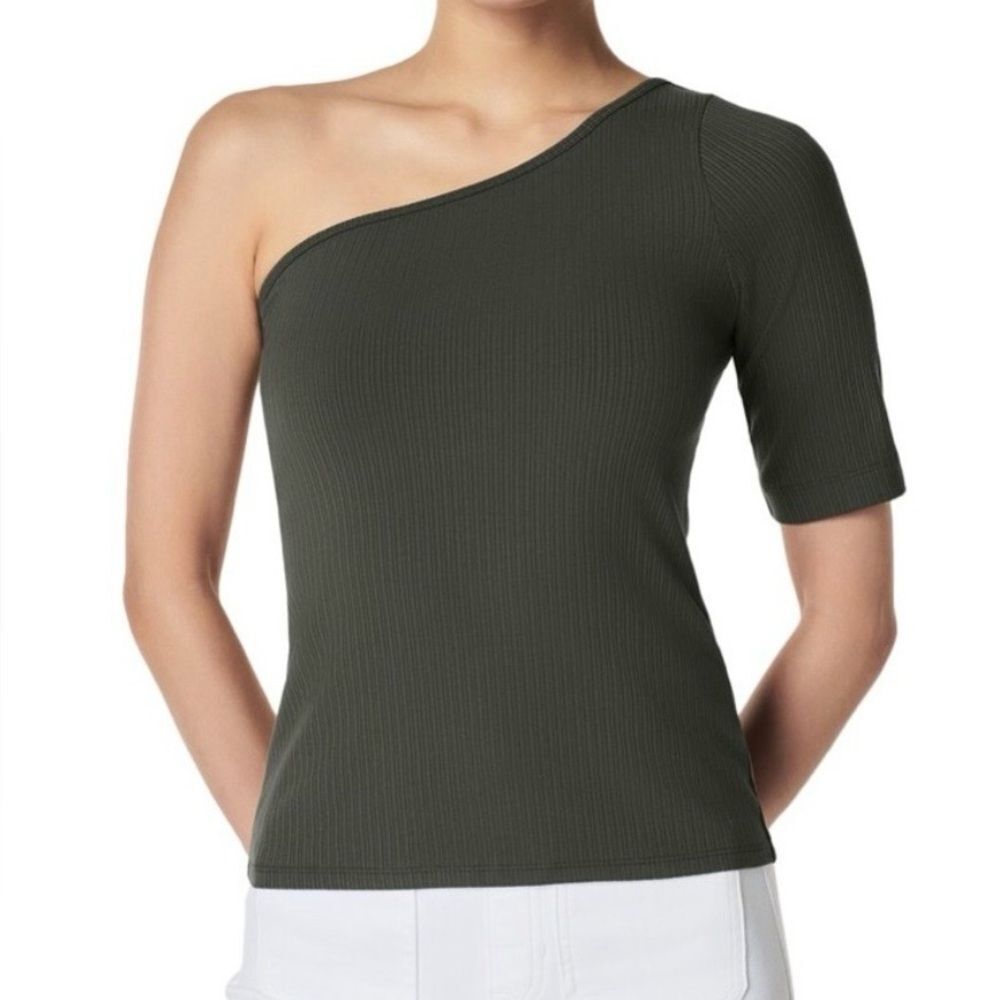 NWT Spanx Stretch Rib One Shoulder Top Black Sz M